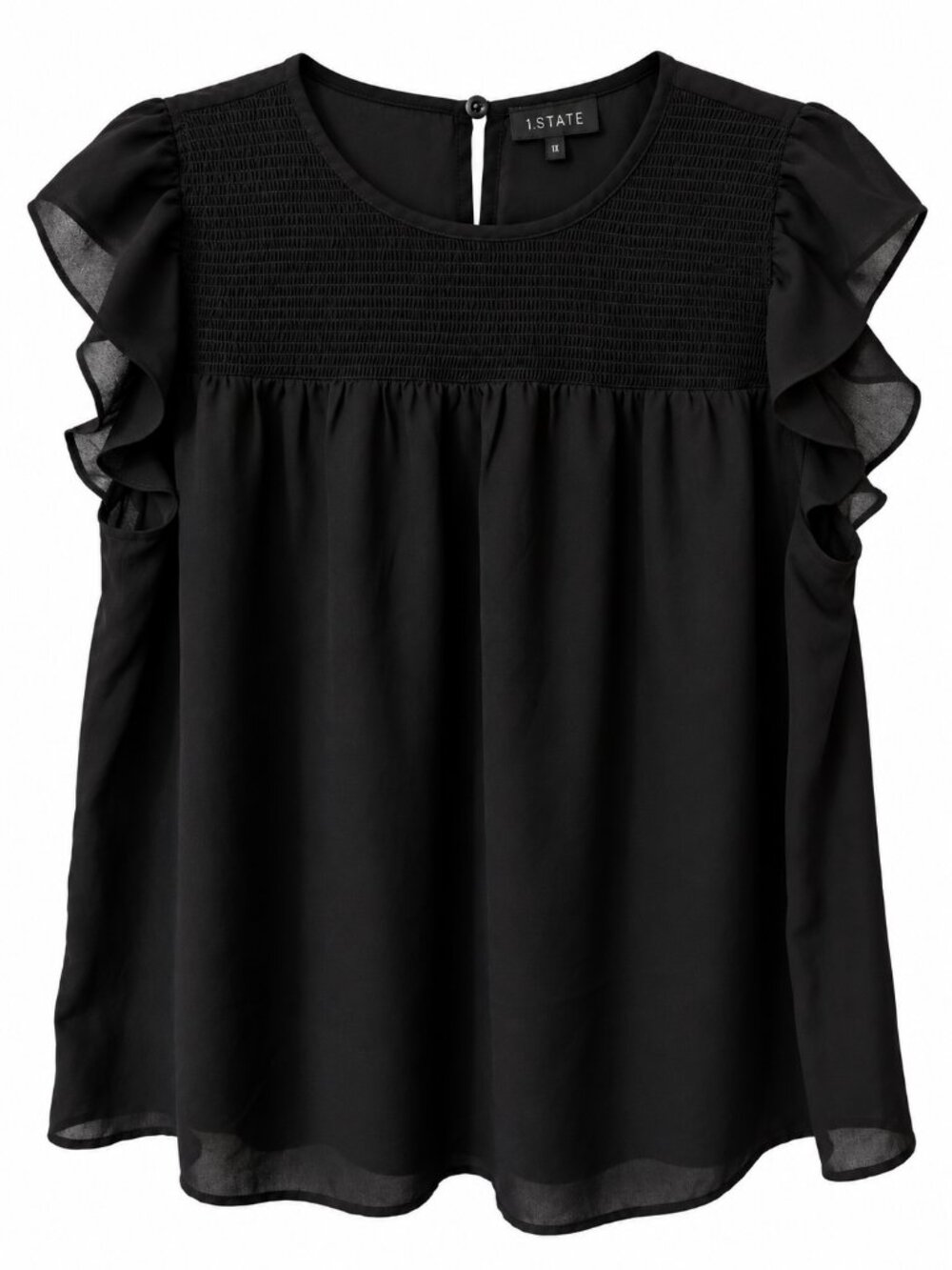 1.STATE Women’s Black Smocked Flutter Ruffle Sleeve Blouse Top Size 1X